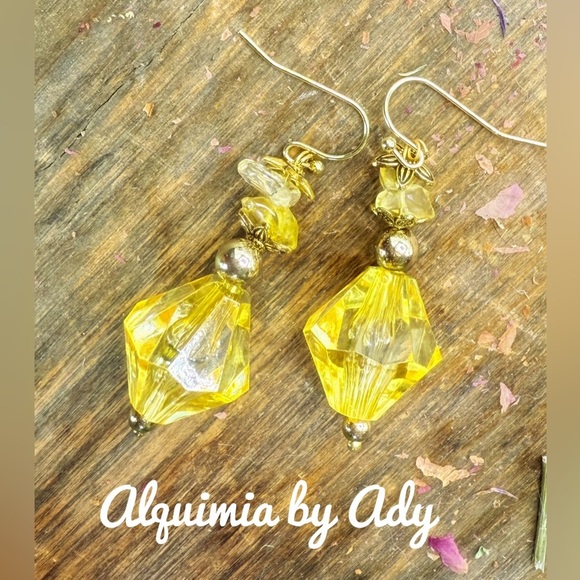 STATEMENT CRYSTAL AND CITRINE GOLD  EARRINGS CHUNKY - Picture 1 of 1